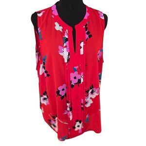 NWT 41 Hawthorn Womens Floral Sleeveless Breyson Pleated Blouse Red Black XXL